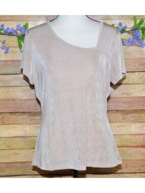 Another Love Ladies Beige Blouse Top Size L Shiny Slinky Neutral Career